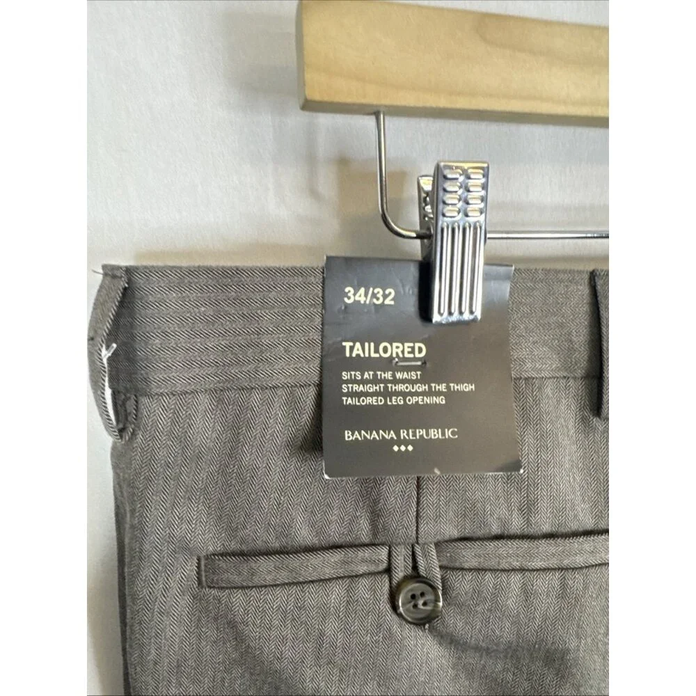 Banana Republic Tailored Dress‎ Pants Men 34x32 Brown Herringbone NWT